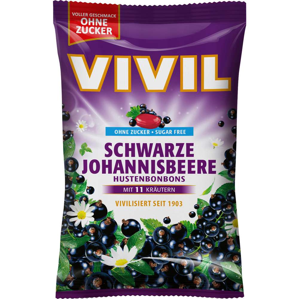 Produktabbildung Vivil Hustenbonbons, Schwarze Johannisbeere, ohne Zucker