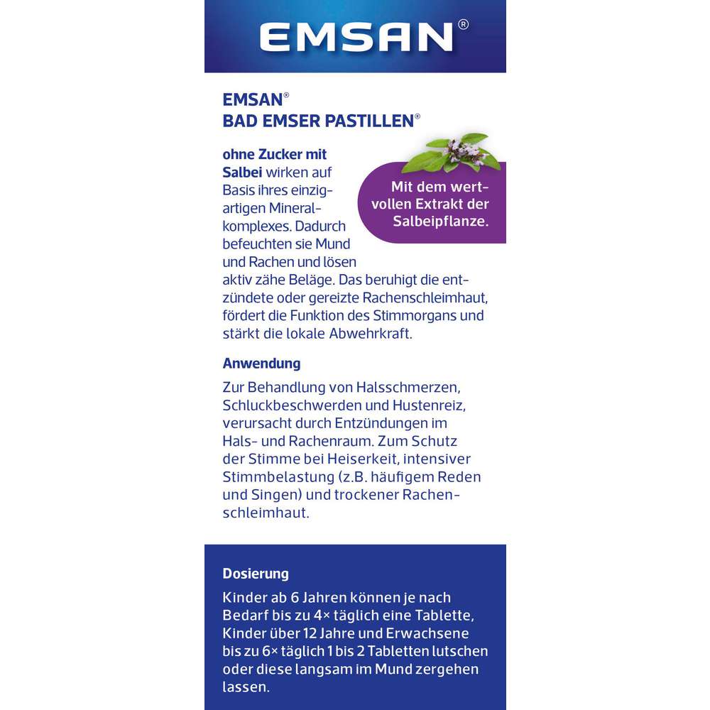 Produktabbildung Emsan Pastillen ohne Zucker, Salbei