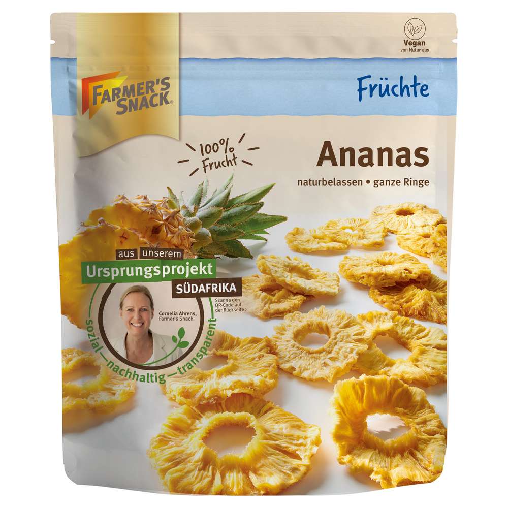 Produktabbildung Farmer's Snack Ganze Ananasringe, getrocknet