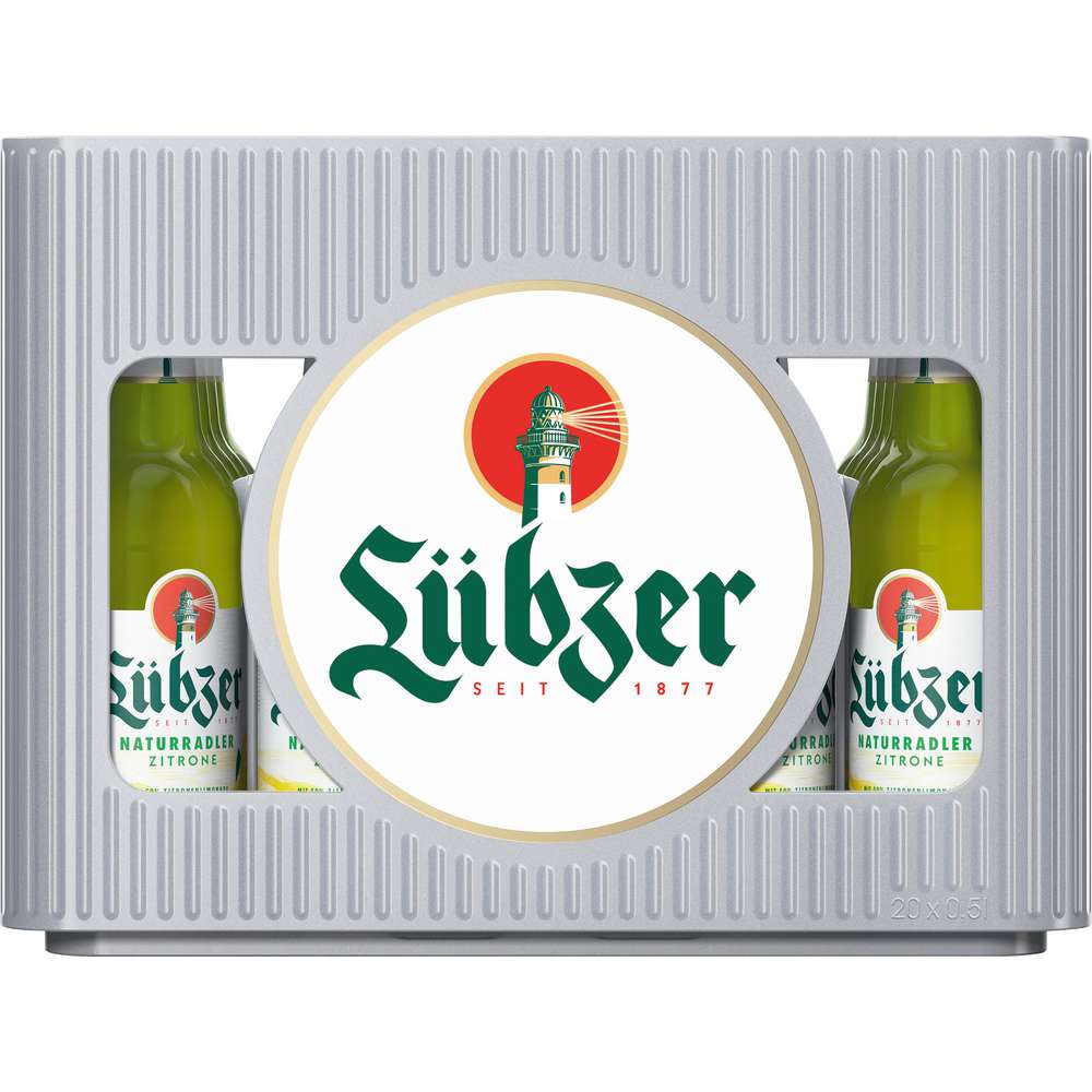 Produktabbildung Lübzer Biermischgetränk Naturradler, Zitrone, 2,5 % (20x 0,500 Liter)