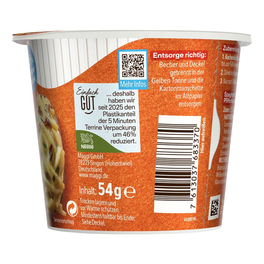 Produktabbildung Maggi 5 Minuten Terrine, Spaghetti in Pfifferling-Rahmsauce