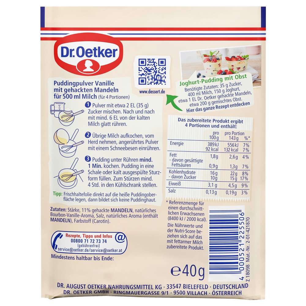 Produktabbildung Dr. Oetker Puddingpulver Gala, Vanille-Mandel