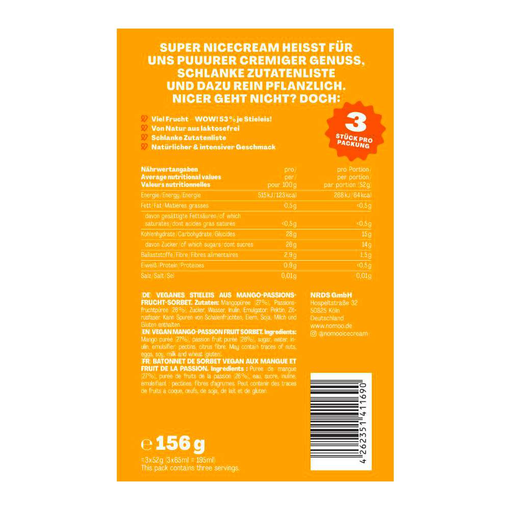 Produktabbildung Nomoo Stiel-Eis, Mango-Passionsfrucht