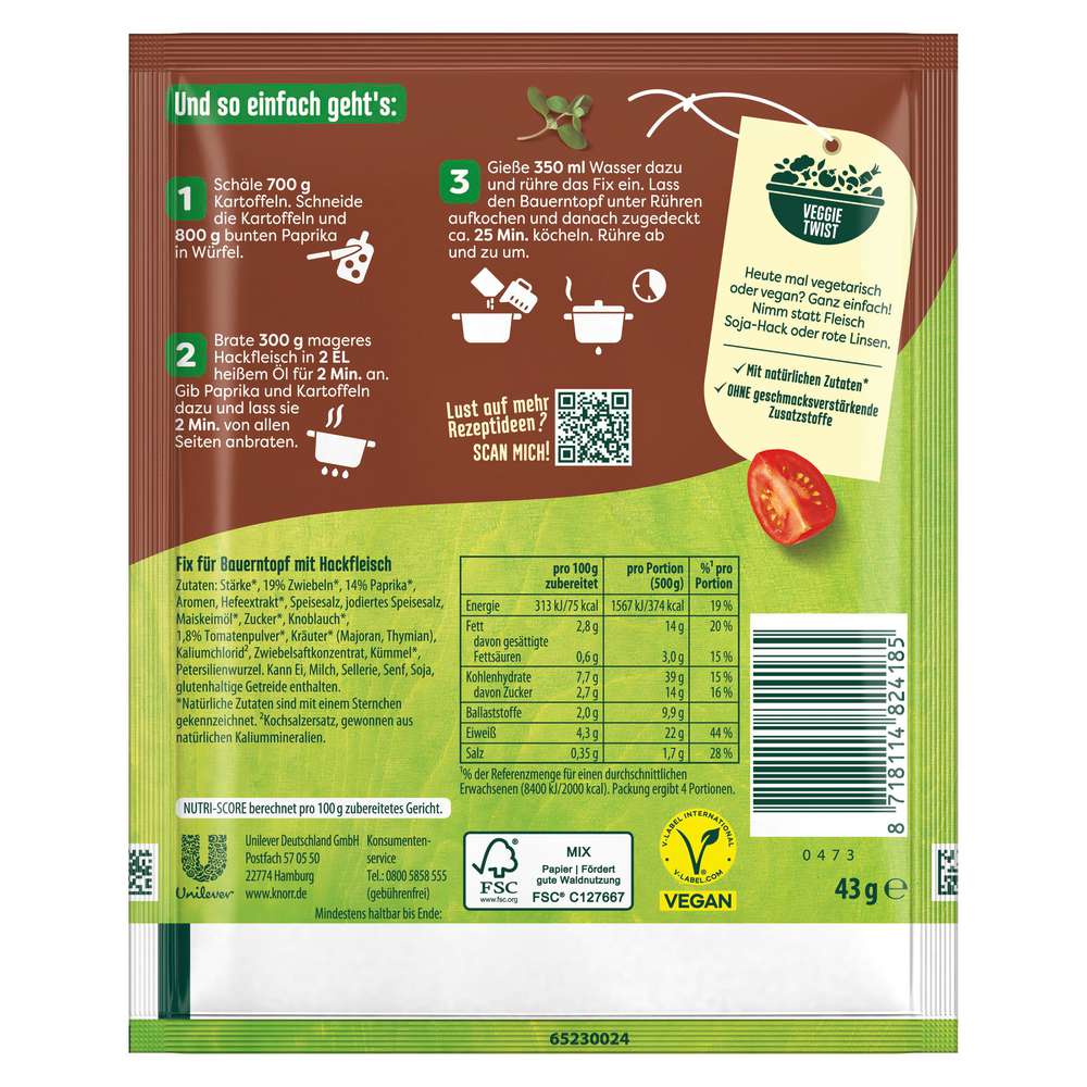 Produktabbildung Knorr Fix Würzmischung Bauerntopf mit Hackfleisch