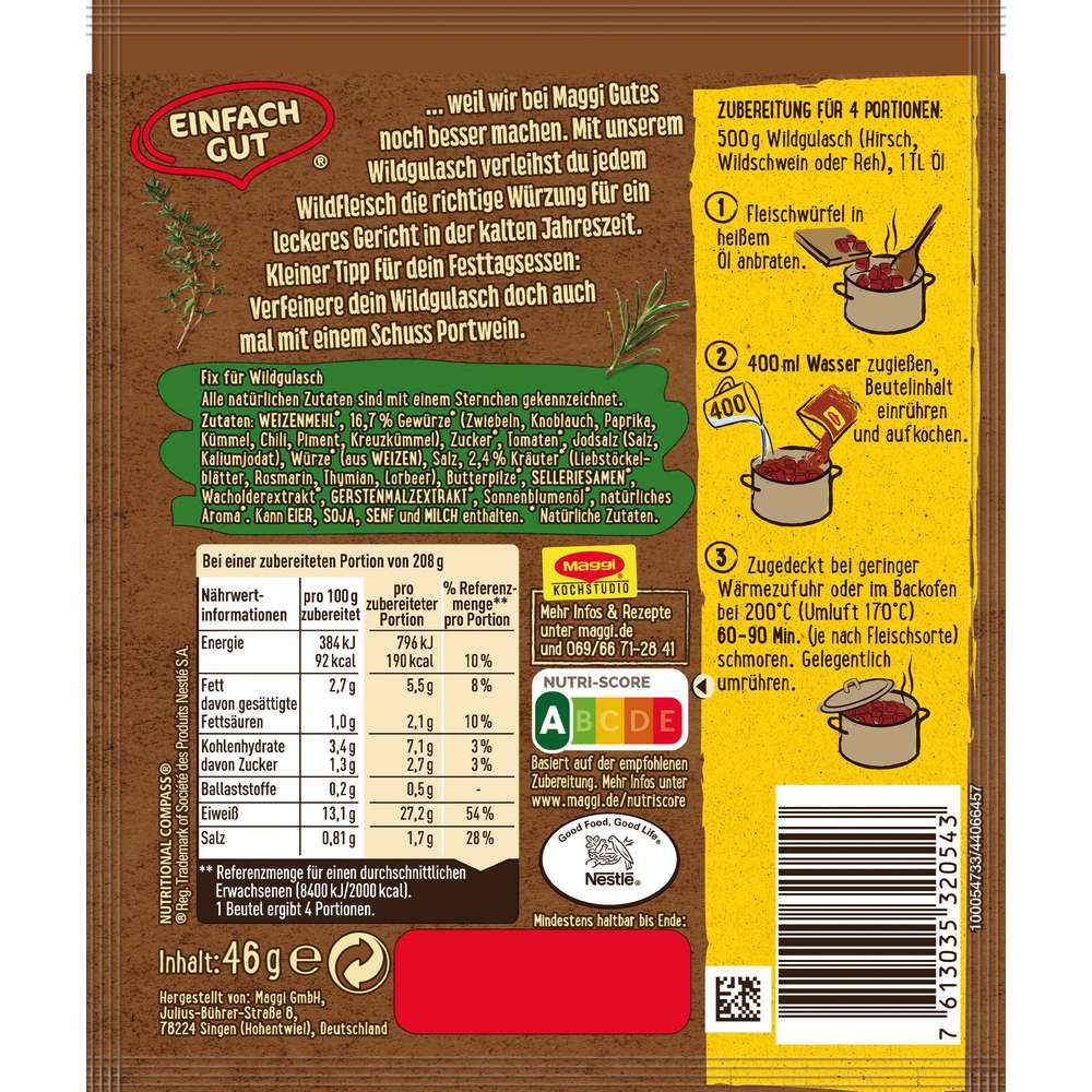 Produktabbildung Maggi Fix-Würzmischung, Wildgulasch
