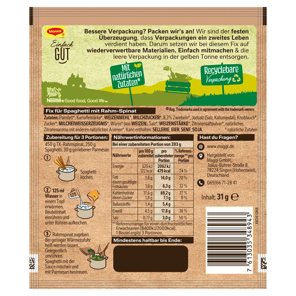 Produktabbildung Maggi Maggi Fix, Spaghetti Rahm-Spinat