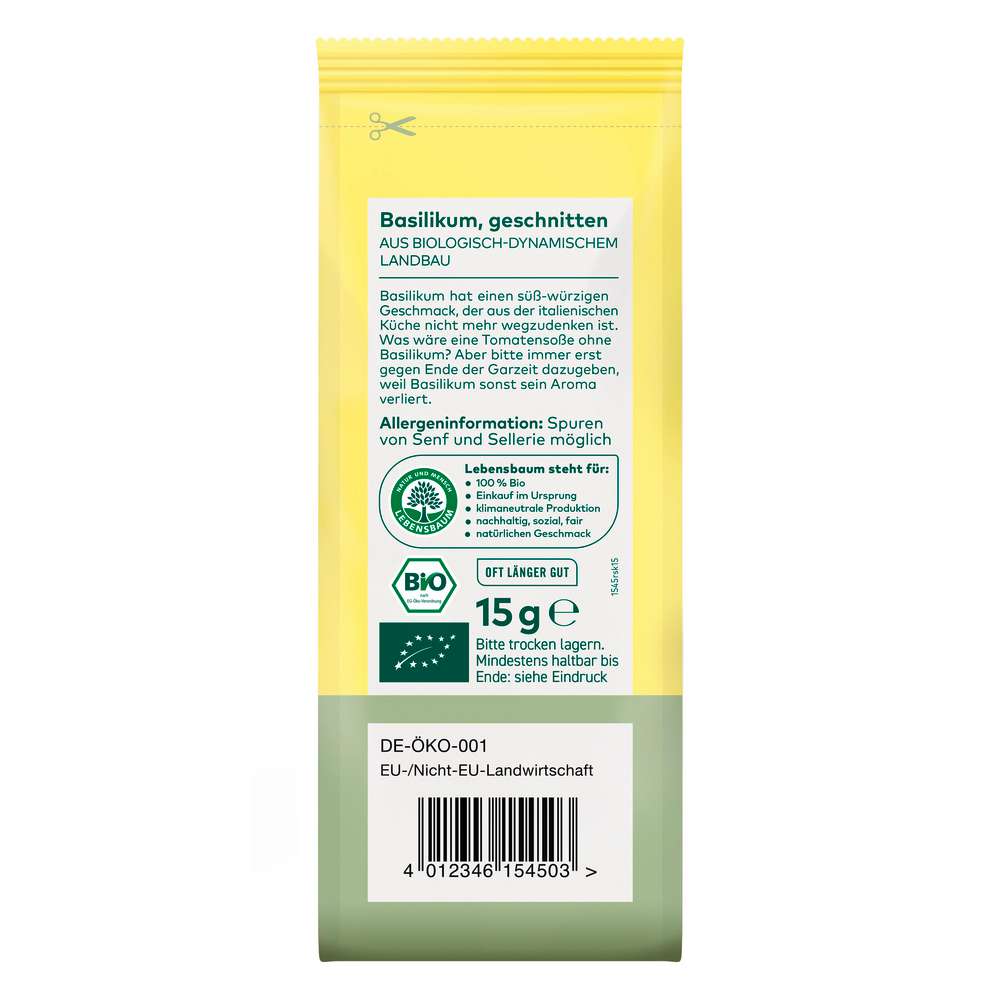 Produktabbildung Demeter Bio Basilikum, geschnitten und getrocknet