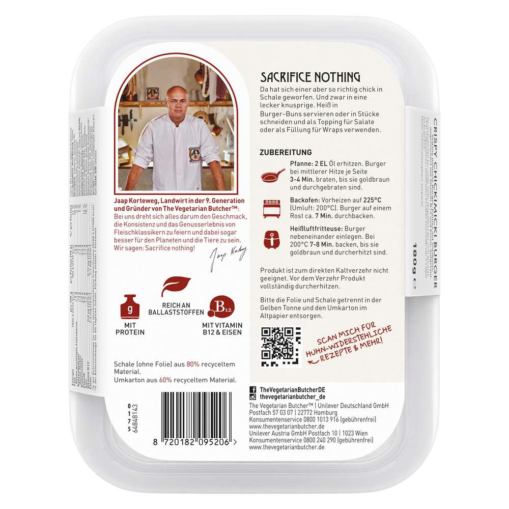 Produktabbildung The Vegetarian Butcher Chickimicki Burger vegan