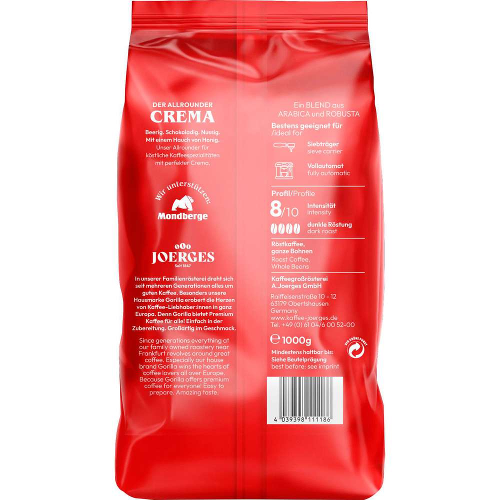 Produktabbildung Gorilla Espresso Super Bar Crema, ganze Bohne