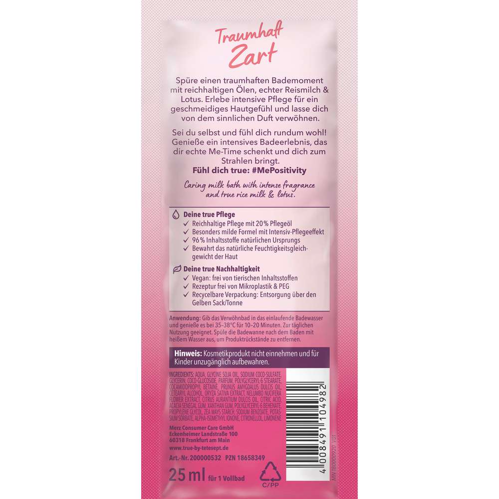 Produktabbildung true by tetesept Milchbad Traumhaft Zart, Reismilch/Lotusblüte