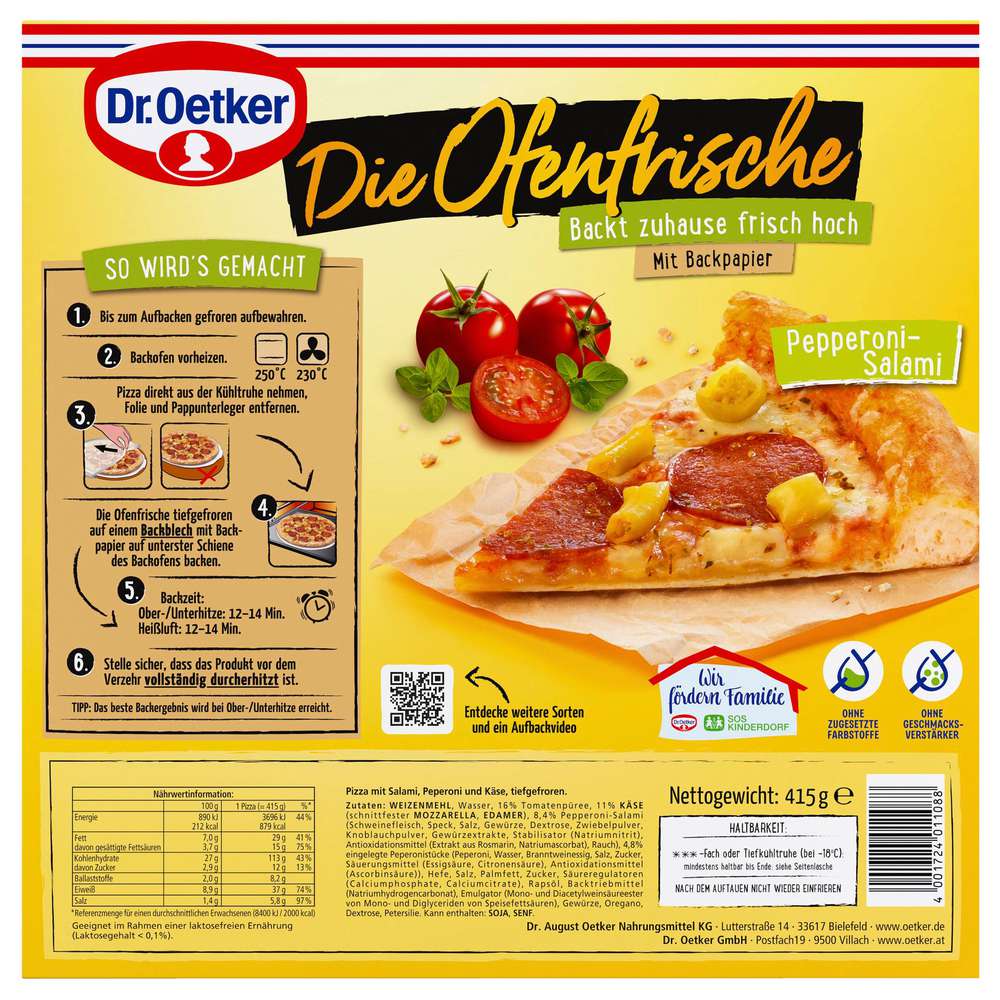 Produktabbildung Dr. Oetker Pizza Ofenfrische Pepperoni-Salami, tiefgekühlt