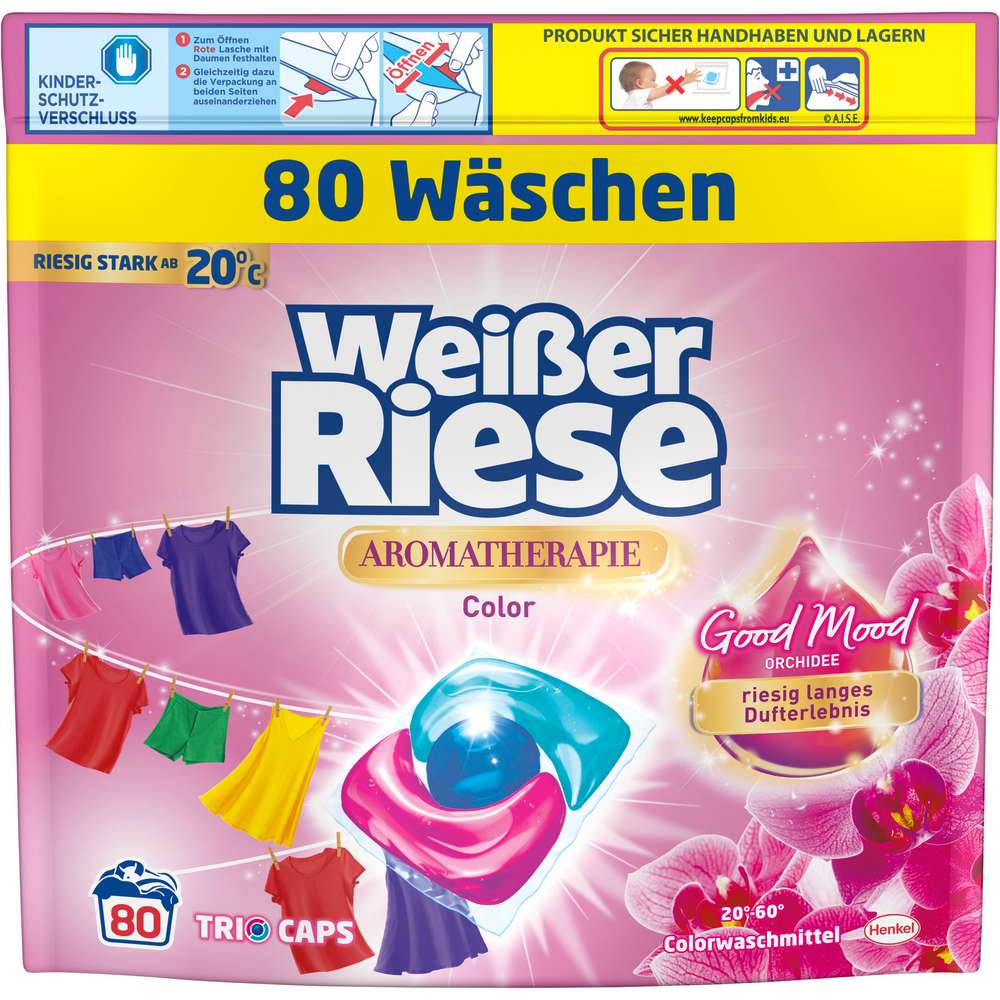 Produktabbildung Weißer Riese Color-Waschmittel, Trio Caps, Good Mood