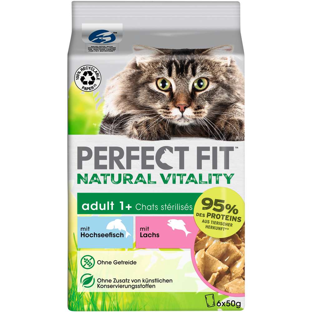Produktabbildung Perfect Fit Natural Vitality Katzen-Nassfutter, Seefisch/Lachs
