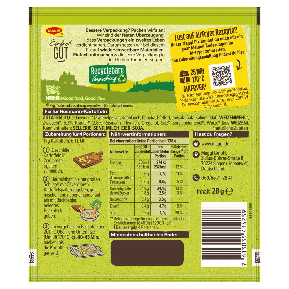 Produktabbildung Maggi Gewürzmischung, Rosmarin Kartoffeln