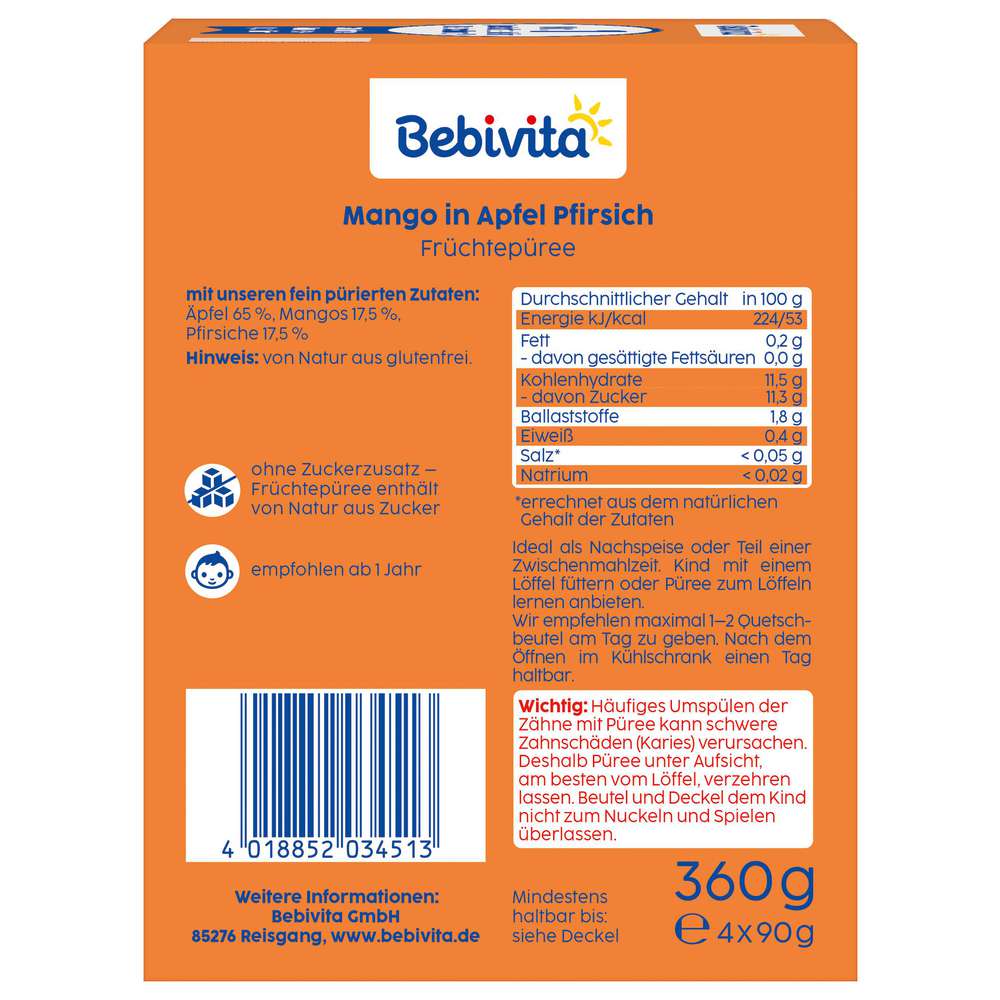Produktabbildung Bebivita Quetschie Mango in Apfel Pfirsich