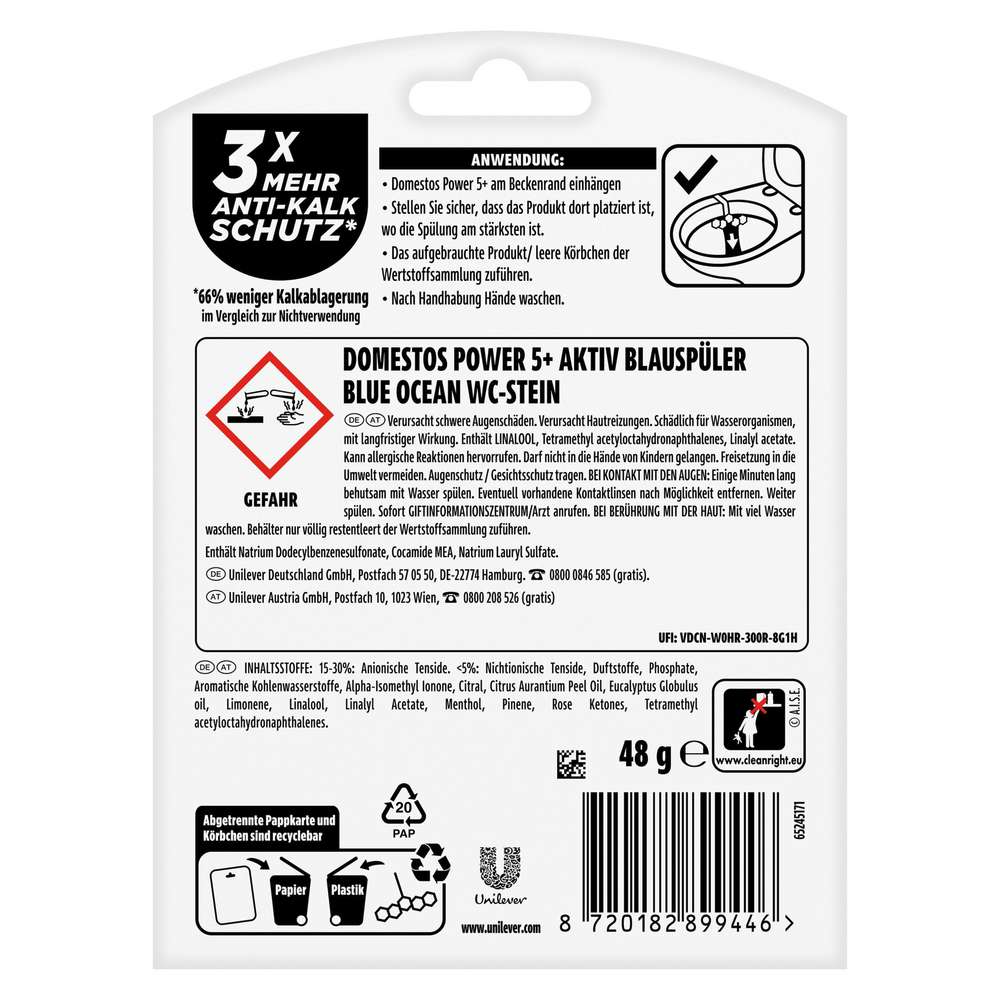 Produktabbildung Domestos WC-Stein Power 5, Blauspüler Ocean