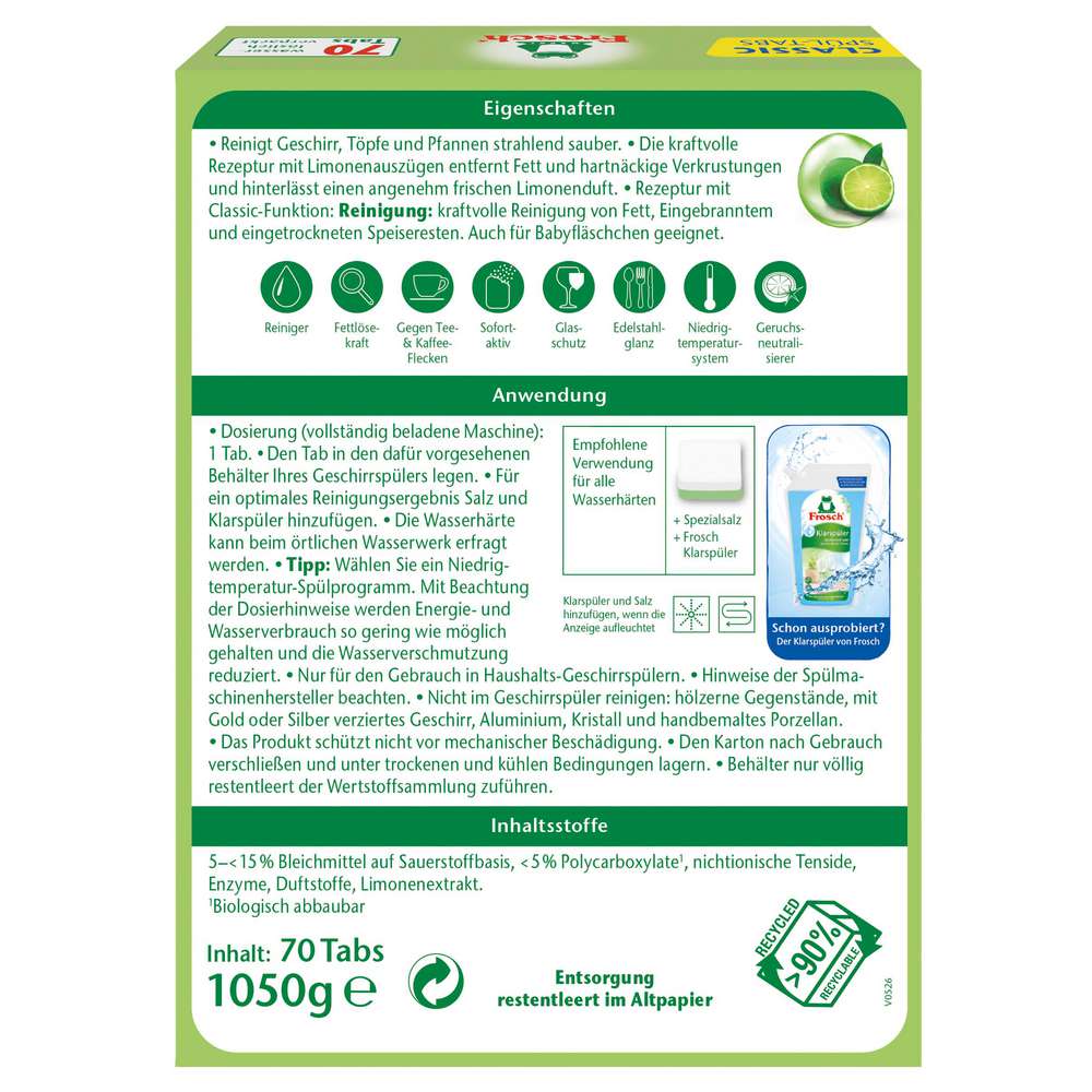 Produktabbildung Frosch Spülmaschinen-Tabs, Classic, Limone