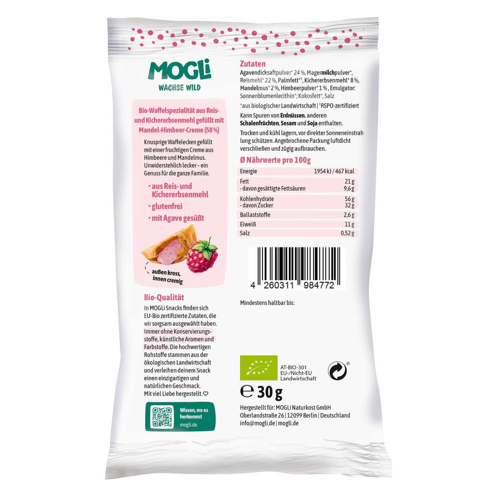 Produktabbildung MOGLi Bio Himbeer-Creme Ecken, Mandel