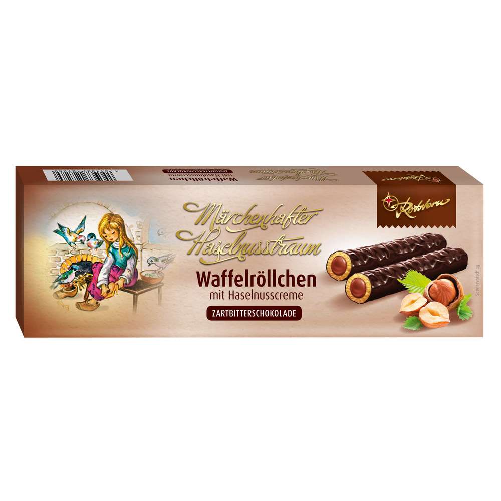 Produktabbildung Rotstern Waffelröllchen Haselnusscreme, Zartbitter