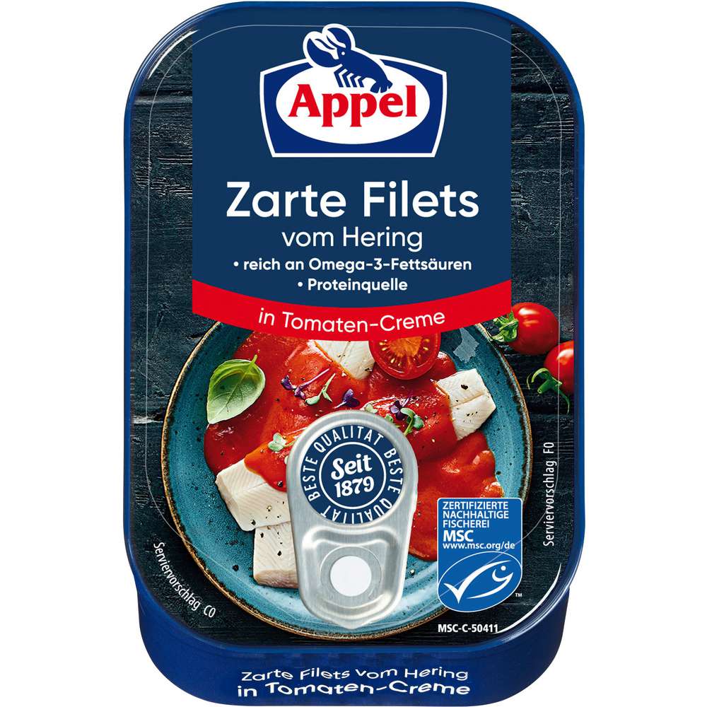 Produktabbildung Appel Heringfilets, in Tomaten-Creme