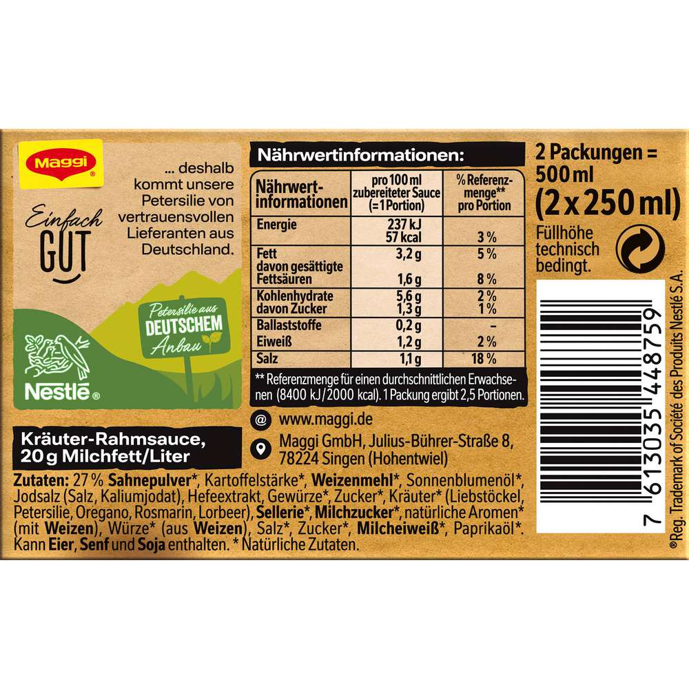 Produktabbildung Maggi Delikatess-Sauce, Kräuter-Rahm