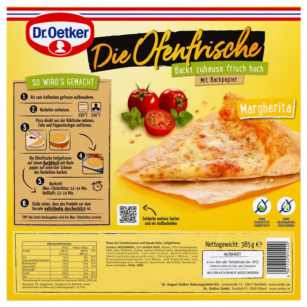 Produktabbildung Dr. Oetker Pizza Ofenfrische Margherita, tiefgekühlt