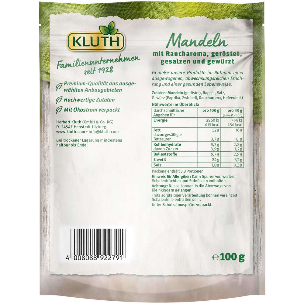 Produktabbildung Kluth Rauch-Mandeln, geröstet & gesalzen