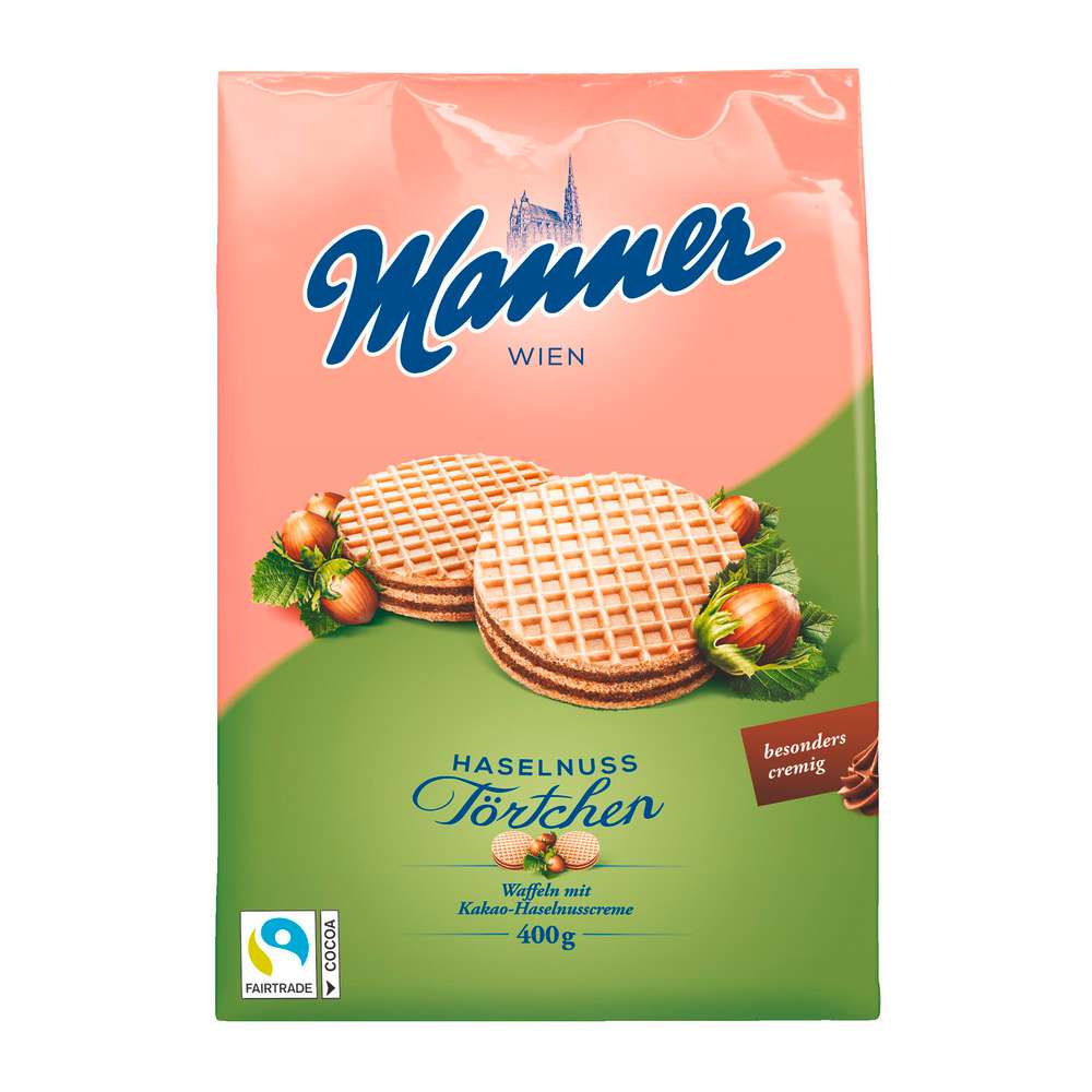Produktabbildung Manner Waffeltaler mit Kakao-Haselnuss-Creme-Füllung