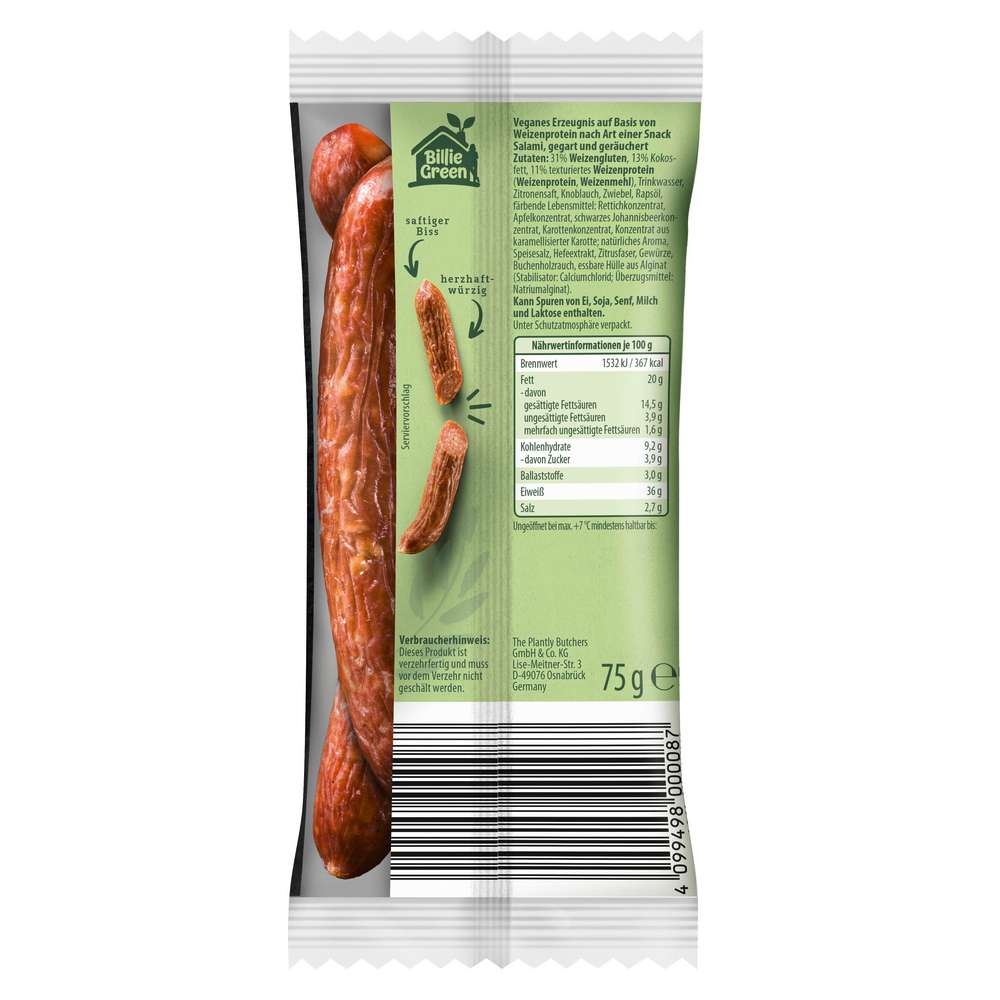 Produktabbildung Billie Green Veganer Snack Salami Style, Klassik