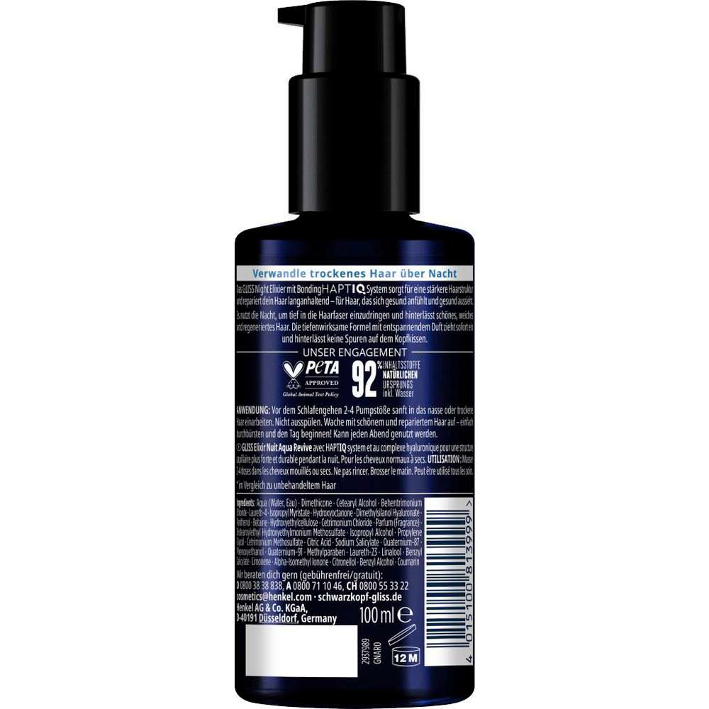 Produktabbildung Schwarzkopf Gliss Kur Night Elixier, Aqua Revive