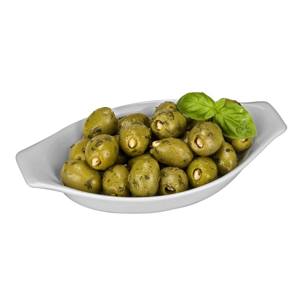 Produktabbildung GLOBUS Käsetheke Grüne Oliven eingelegt mit Kräutern & Knoblauch