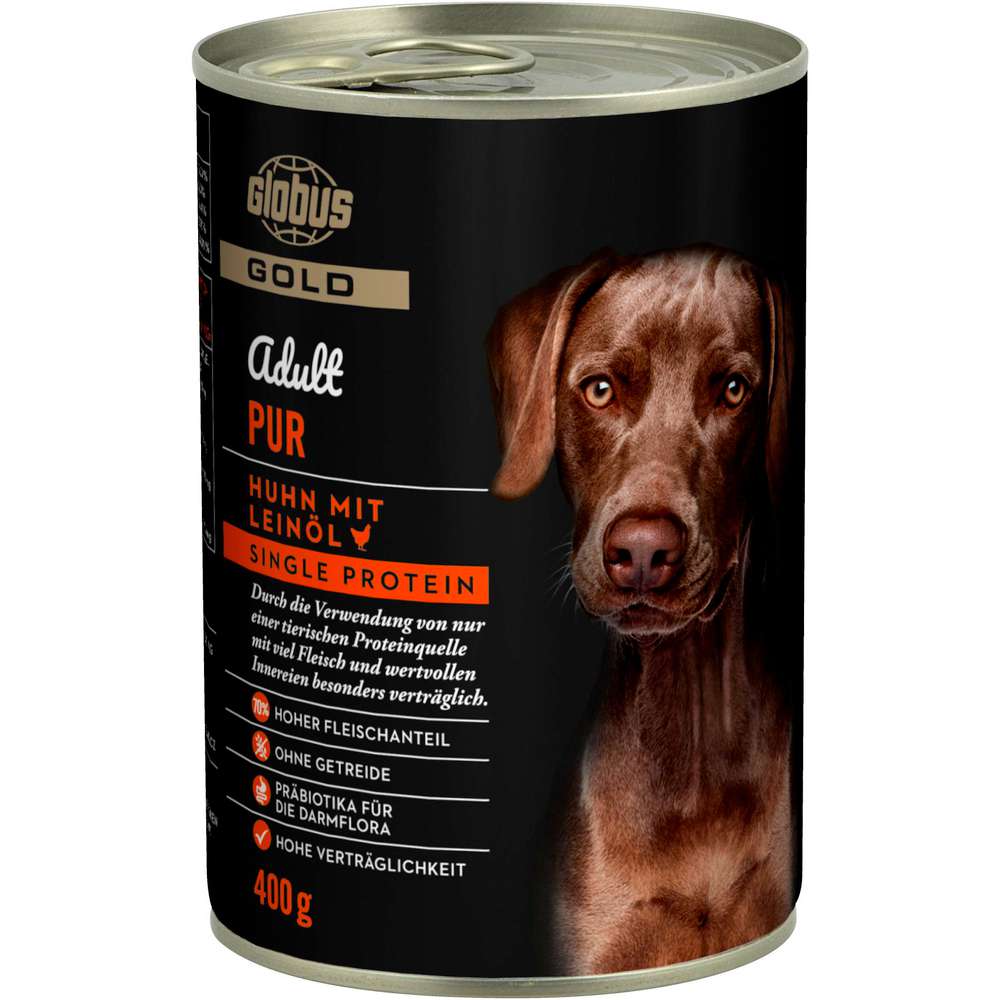 Produktabbildung GLOBUS Gold Tiernahrung Hunde-Nassfutter, Huhn/Leinöl