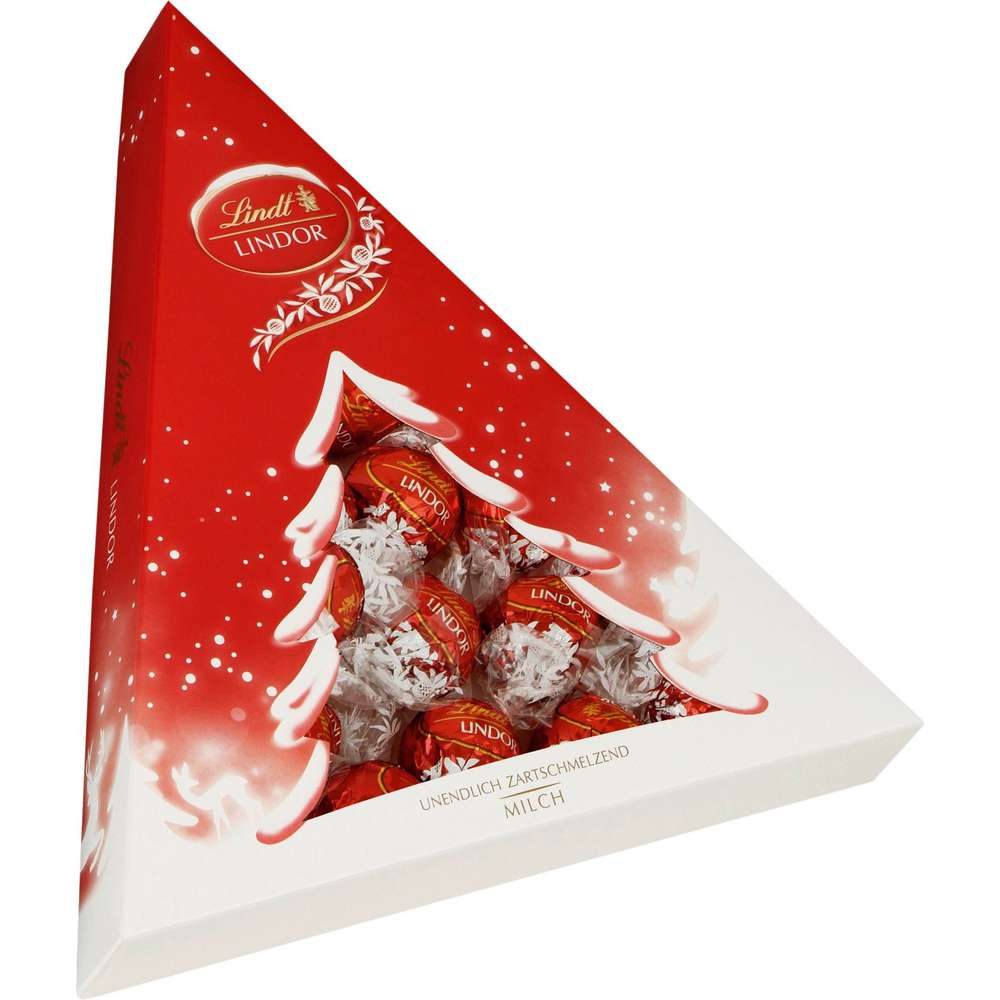 Produktabbildung Lindt Schokoladenkugeln Lindor in Tannenbaum-Verpackung