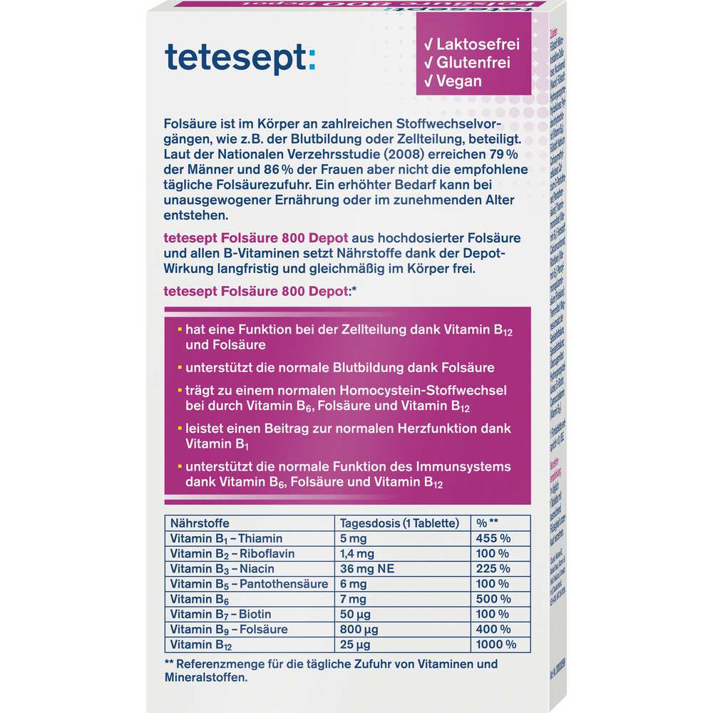 Produktabbildung tetesept Folsäure 800 Depot