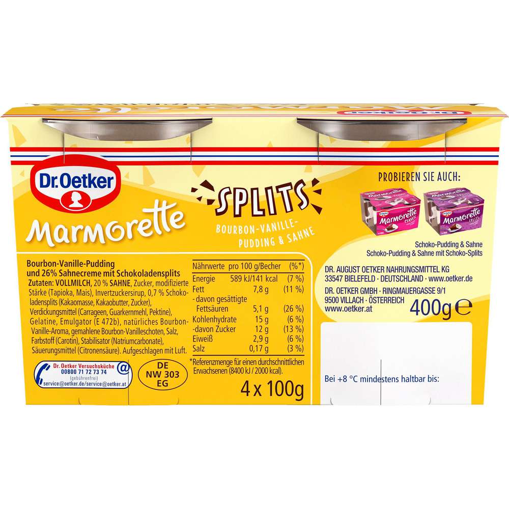 Produktabbildung Dr. Oetker Pudding Marmorette Splits, Vanille  4 x 100g