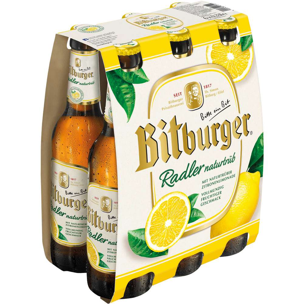 Produktabbildung Bitburger Biermischgetränk Radler, naturtrüb 1,9%, 6 x 0,33 l (6x 0,330 Liter)