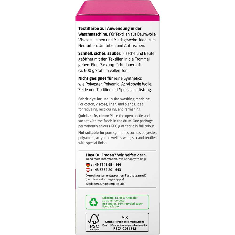 Produktabbildung simplicol Textilfarbe intensiv, Pink-Berry