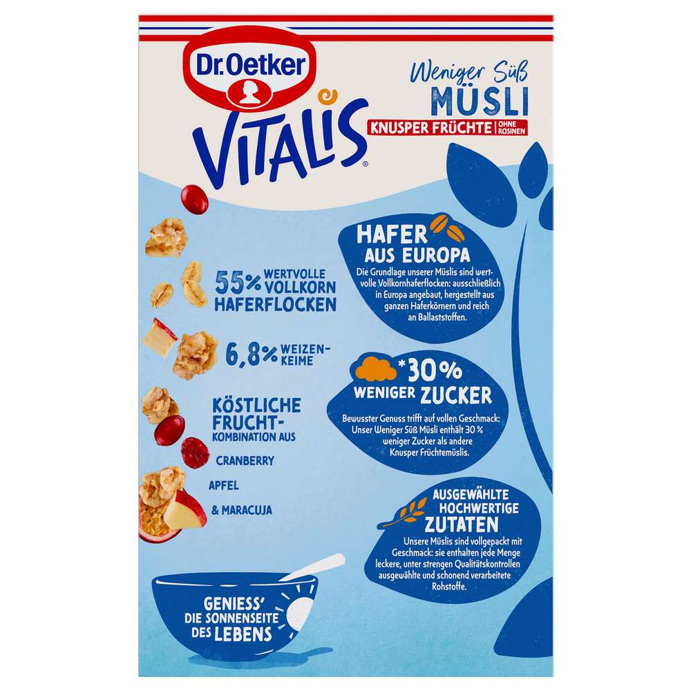 Produktabbildung Dr. Oetker Knusper Früchte-Müsli Vitalis, weniger süß, ohne Rosinen