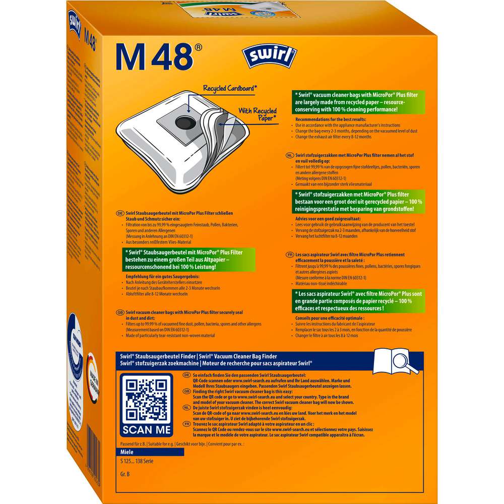 Produktabbildung Swirl Staubsaugerbeutel M 48, safe & clean