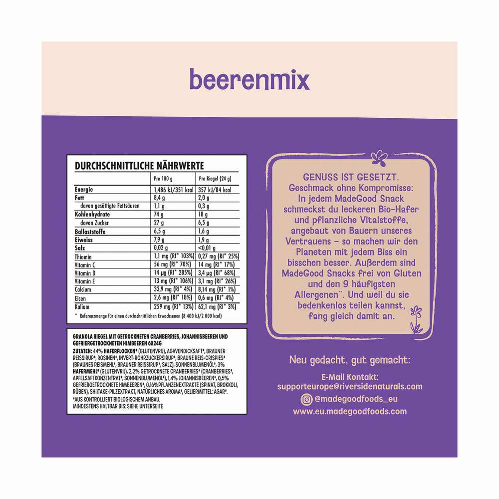 Produktabbildung Made Good Bio Müsliriegel, gemischte Früchte