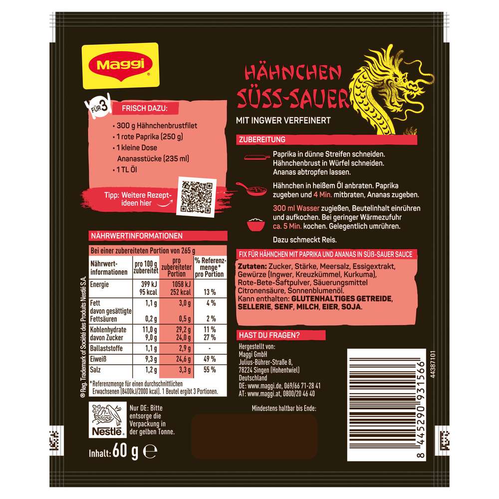 Produktabbildung Maggi Food Travel Fix, Hähnchen Süss-Sauer