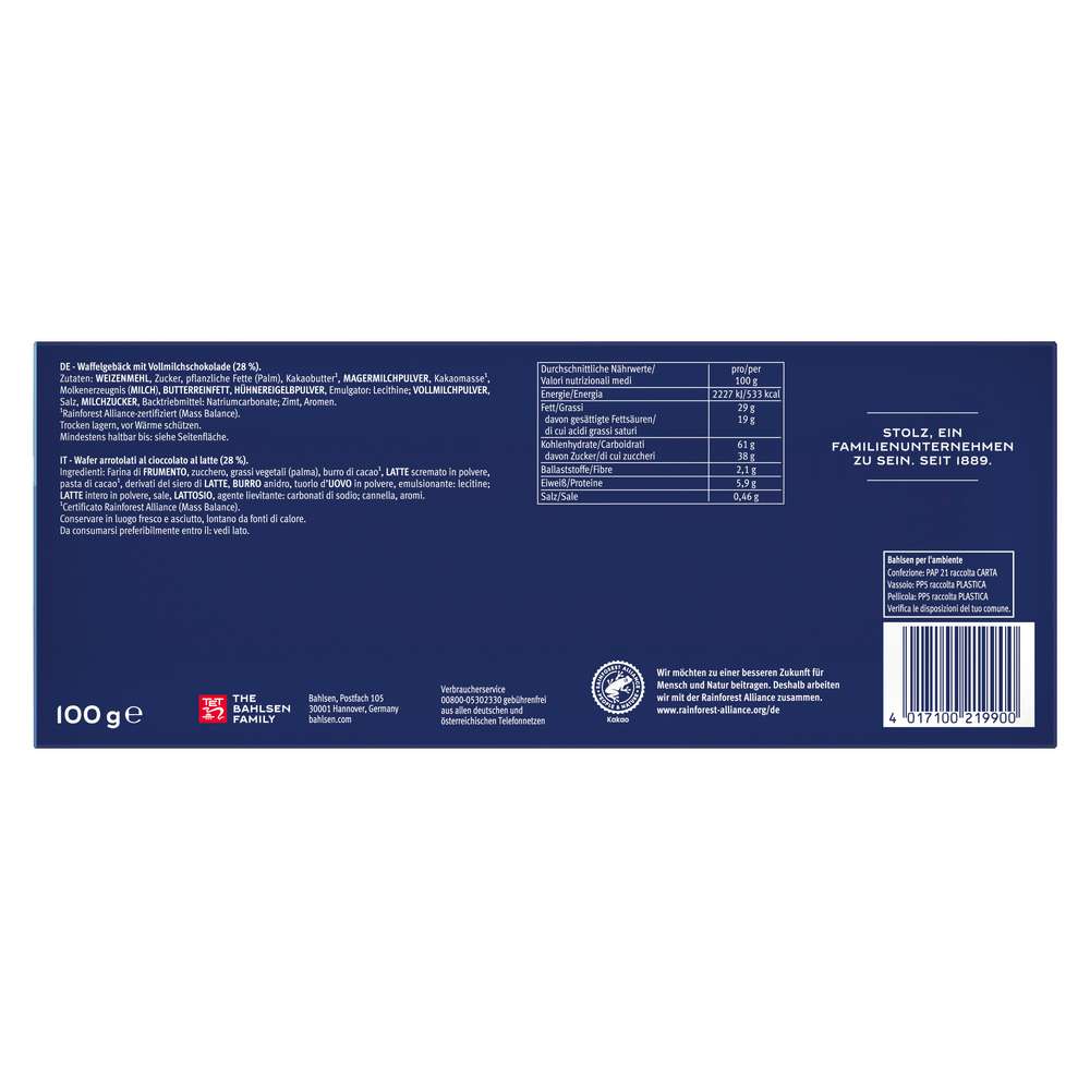 Produktabbildung Bahlsen Gebäck Waffeletten, Vollmilch