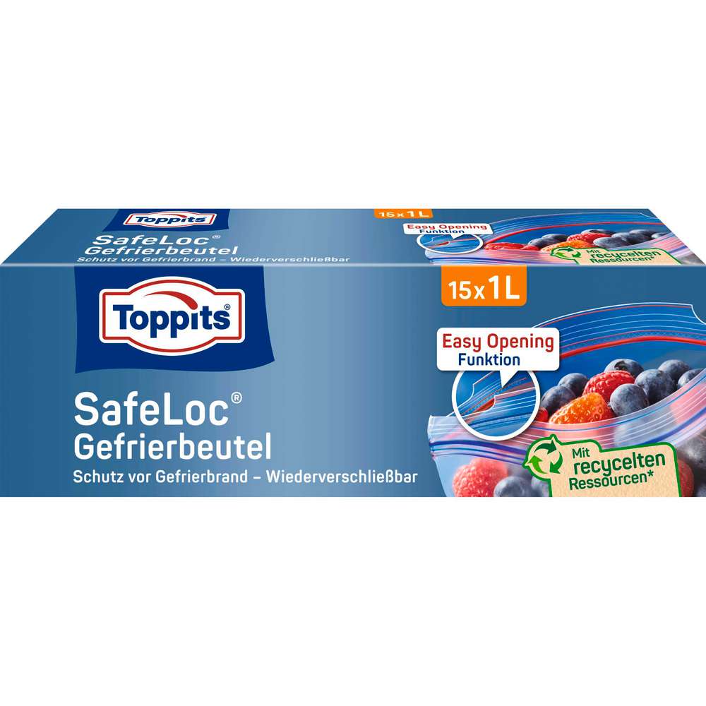 Produktabbildung Toppits Doppelverschluss Gefrierbeutel mit Safeloc-Verschluss, 1l