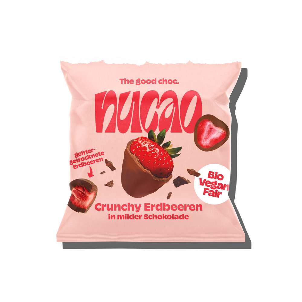 Produktabbildung nucao Crunchy Erdbeeren in milder Schokolade, gefriergetrocknet