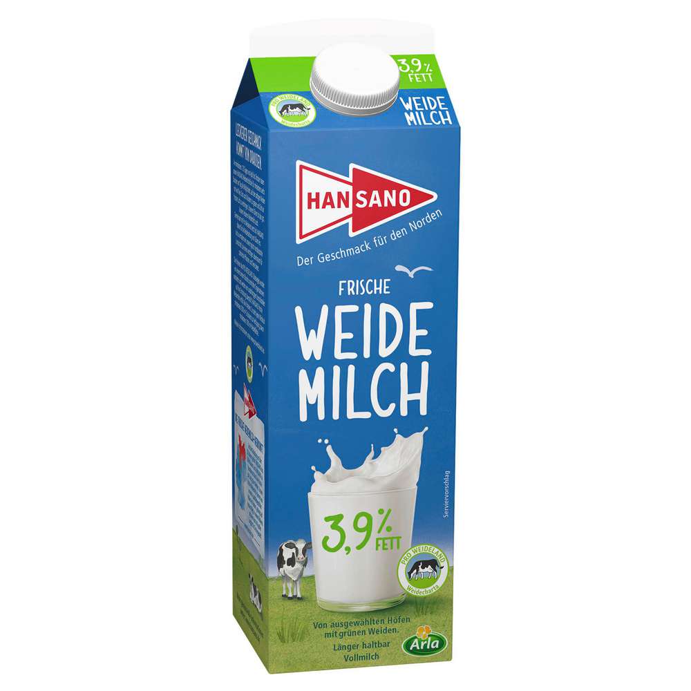 Produktabbildung Hansano Frische Weidemilch, länger haltbar 3,9% Fett