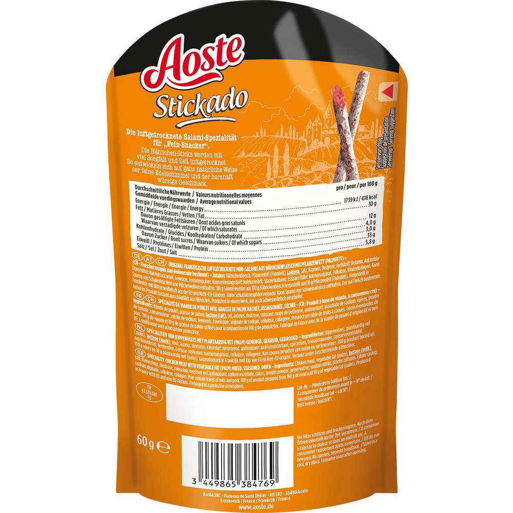 Produktabbildung Aoste Stickado High Protein Chicken Salamisticks