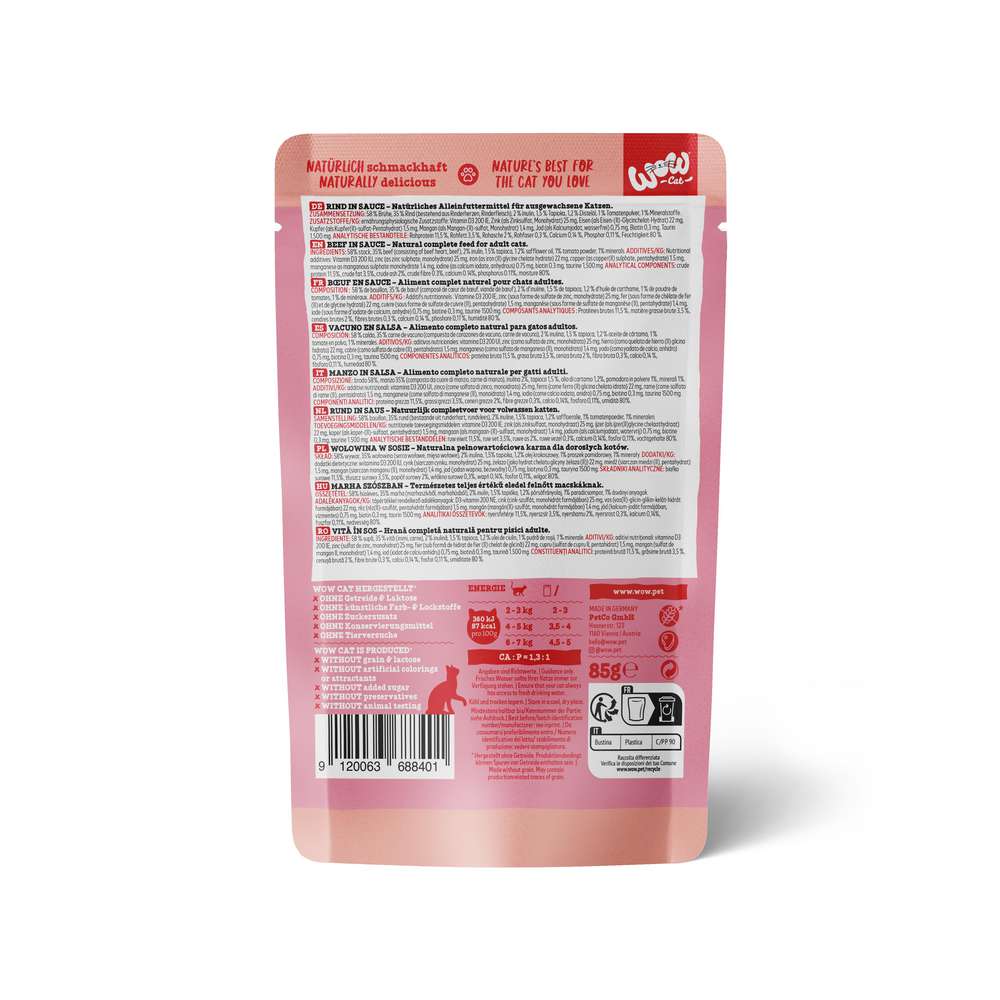 Produktabbildung WOW Katzen-Nassfutter, Rind/Sauce