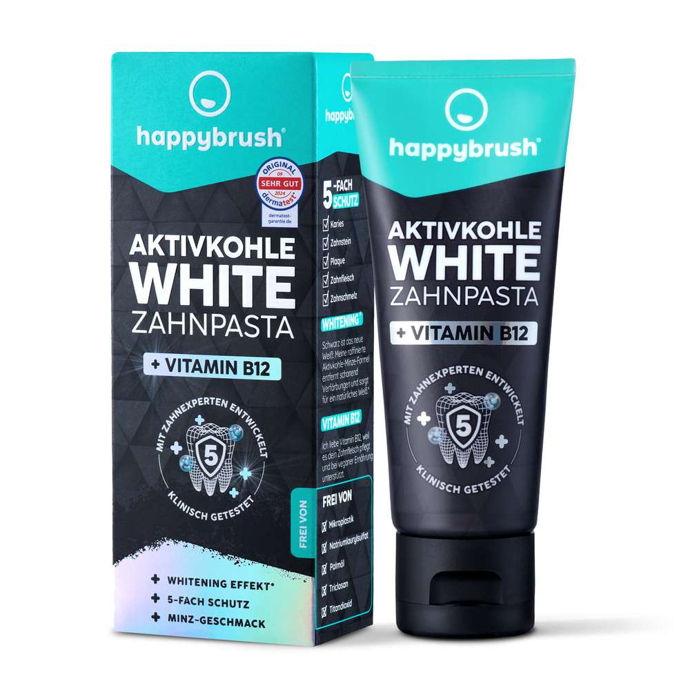 Produktabbildung happybrush Zahncreme Aktivkohle White