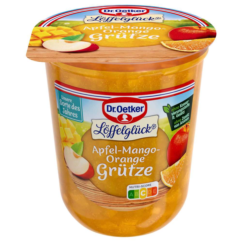 Produktabbildung Dr. Oetker Apfel-Mango-Orange Grütze Löffelglück