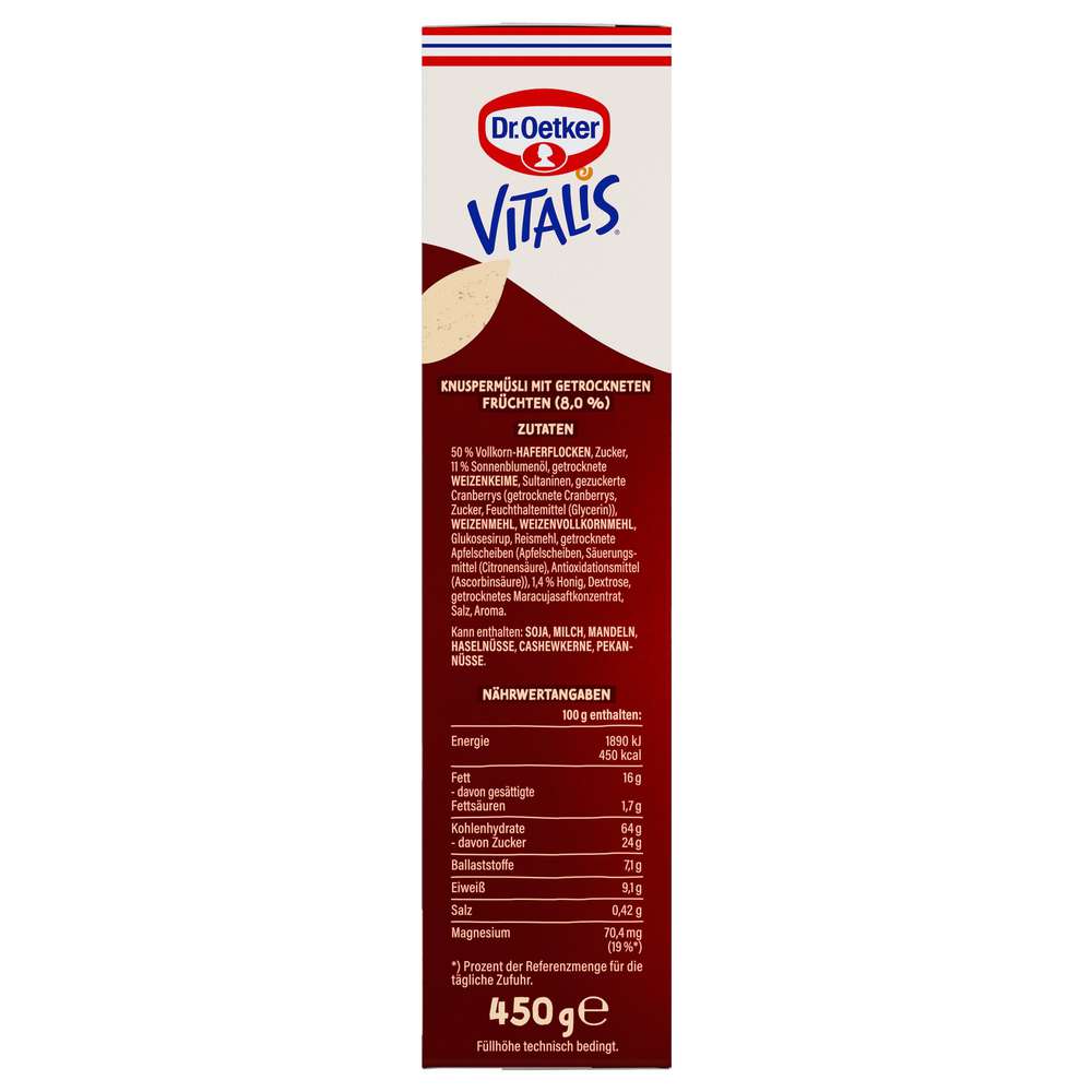 Produktabbildung Dr. Oetker Knusper-Müsli Vitalis, Plus Müsli, Multifrucht